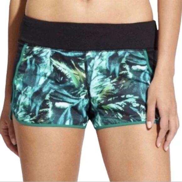 Athleta Womens Athleisure Leaf Print Track This 3" Running Shorts XS Napali Teal - Picture 1 of 9